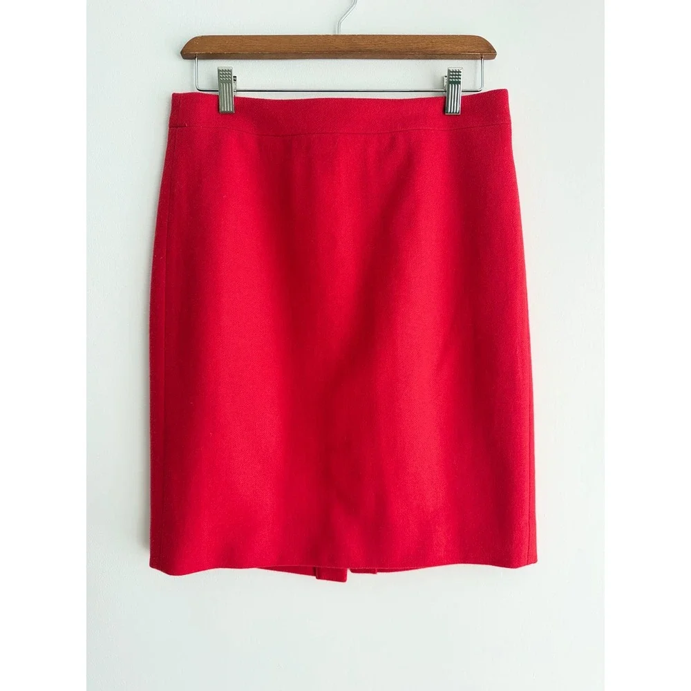 J.Crew The Pencil Skirt Red Wool Blend Classic Work Holiday Officecore Sz 4